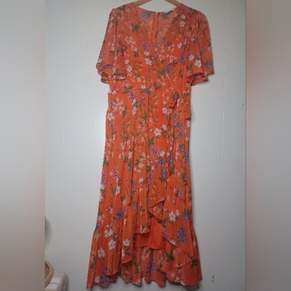 Calvin Klein Orange Floral High Low Dress - Picture 1 of 16